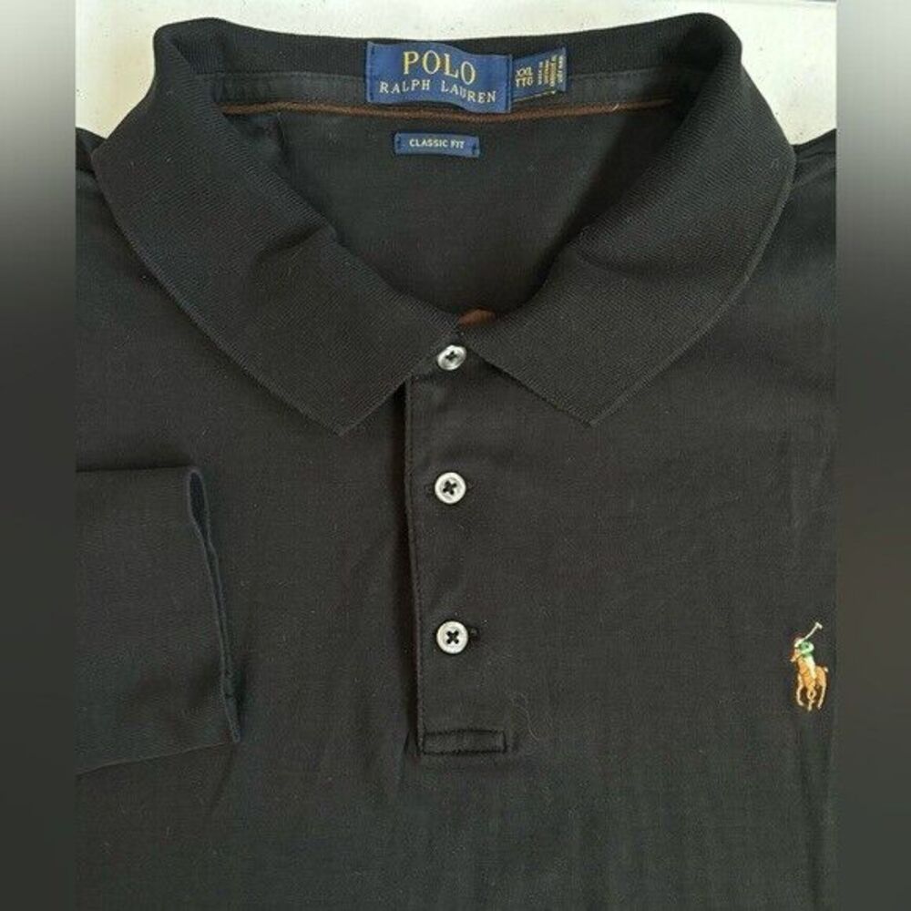 Polo Ralph Lauren Mens XXL Black 1/4 Button Flesh Pony Collared Long Sleeve Polo